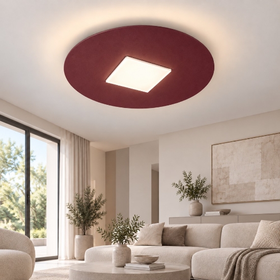 Plafoniera led 26w cct 3000k 4000k 50cm tonda moderna bordeaux