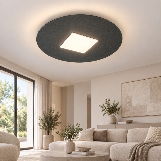 Plafoniera moderna tonda antracite per soggiorno led 26w cct 3000k 4000k 50cm