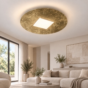 Plafoniera led 26w cct 3000k 4000k moderna tonda foglia oro 50cm