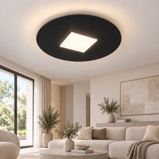 Plafoniera moderna per soggiorno tonda nero led 26w cct 3000k 4000k 50cm