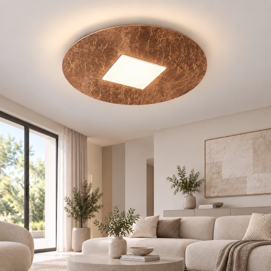 Plafoniera led 26w cct 3000k 4000k tonda moderna foglia rame