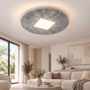 Plafoniera moderna per soggiorno tonda foglia argento led 26w cct 3000k 4000k