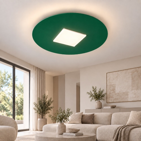 Plafoniera moderna per soggiorno tonda verde bosco led 26w cct 3000k 4000k 50cm