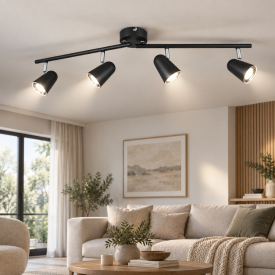 Plafoniera con faretti led 3.5w 3000k da soffitto nero opaco