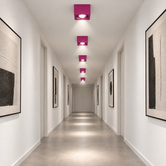 Faretto led da soffitto 8w 3000k moderno quadrato magenta