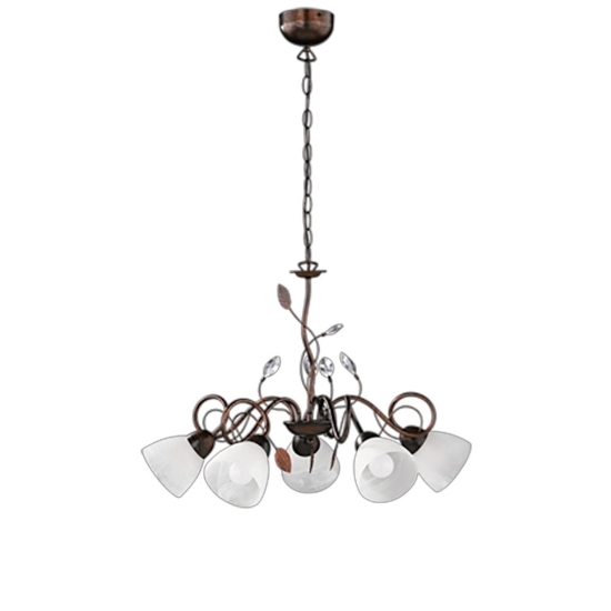 Lampadario rustico ruggine anticato vetro 5 luci