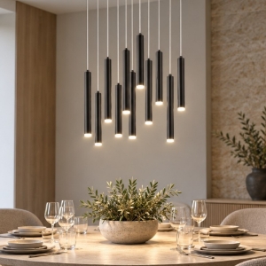 Lampadario moderno led 3000k dimmerabile rotondo nero opaco