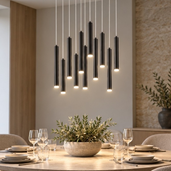 Lampadario moderno led 3000k dimmerabile rotondo nero opaco
