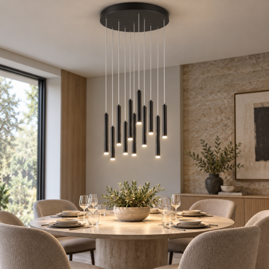 Lampadario moderno led 3000k dimmerabile rotondo nero opaco