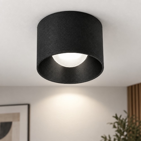 Faretto moderno tondo nero da soffitto led 8w 3000k