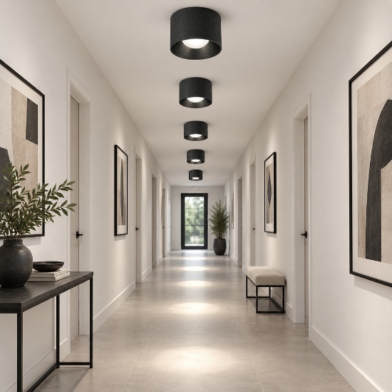 Faretto moderno tondo nero da soffitto led 8w 3000k