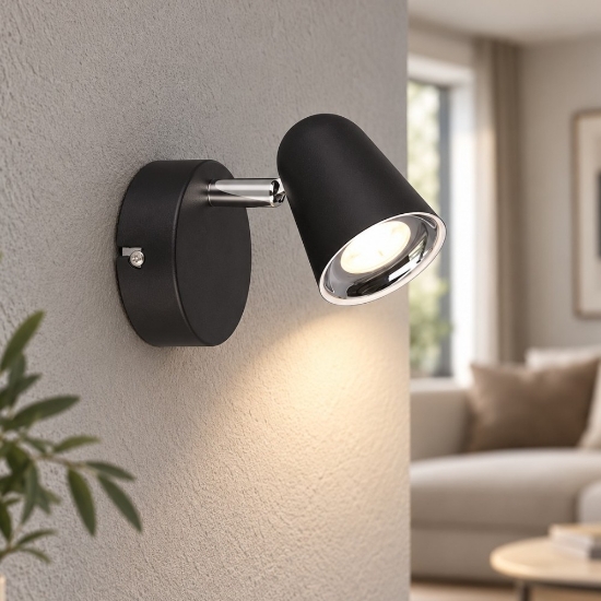 Faretto spot orientabile led 3.5w 3000k nero opaco da parete