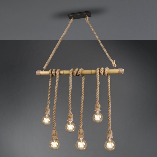 Lampadario rustico per tavolo da pranzo corda e bambu' 6 luci