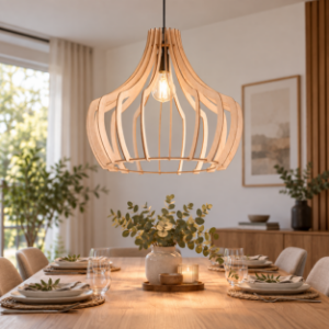 Lampadario a sospensione campana legno naturale