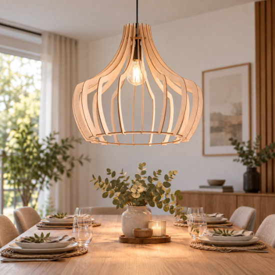 Lampadario a sospensione campana legno naturale