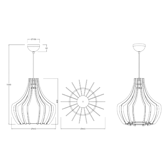 Lampadario a sospensione campana legno naturale