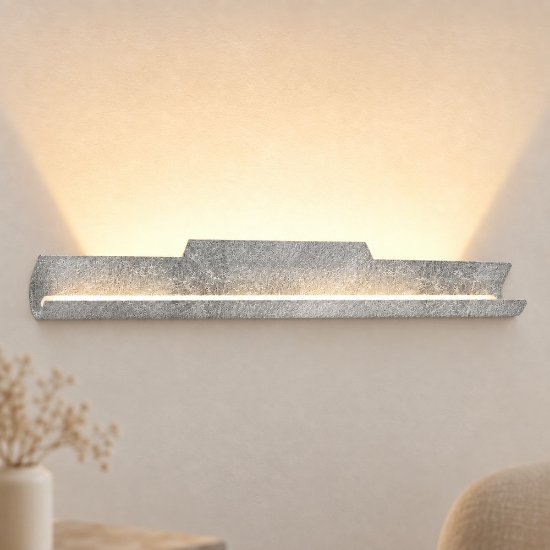 Applique moderna da parete per soggiorno foglia argento led 28w cct 3000k 4000k