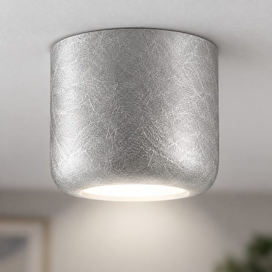 Faretto moderno da soffitto tondo decoro foglia argento led 10w cct 3000k 4000k ip44