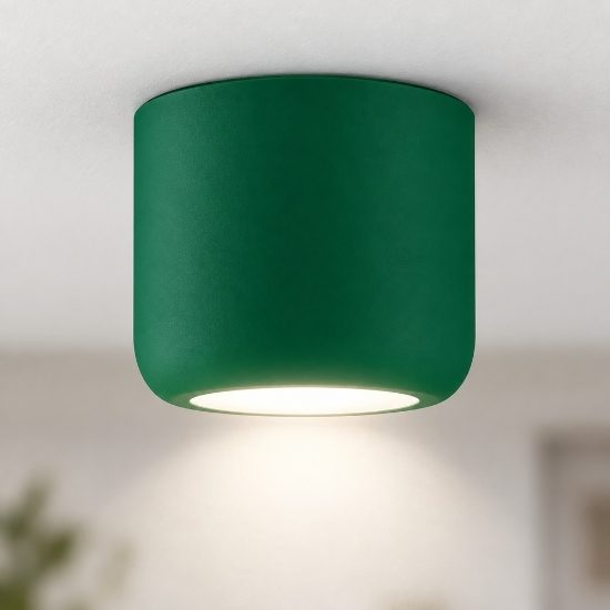 Faretto moderno sporgente da soffitto verde bosco tondo led 10w cct 3000k 4000k ip44
