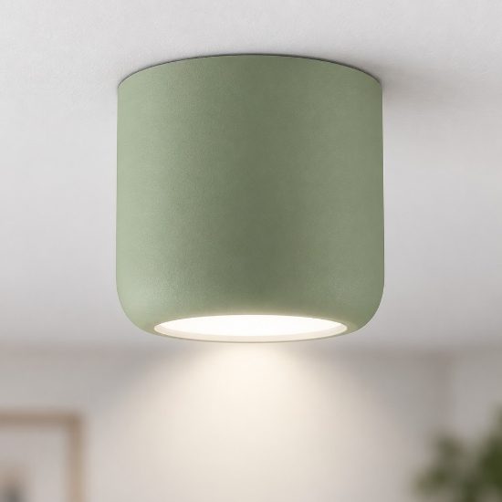 Faretto sporgente da soffitto verde salvia tondo led 10w cct 3000k 4000k ip44