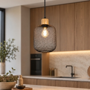 Lampada a sospensione per isola cucina nera legno