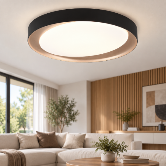 Plafoniera moderna led 24w cct 2700k 6500k telecomando nero e oro