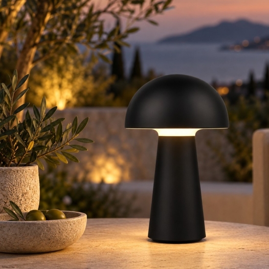 Lampada fungo pre tavolino da esterno led 3000k ip44 ricaricabile nera