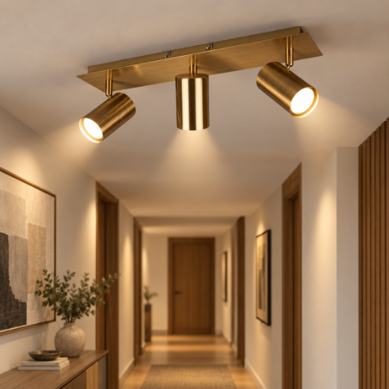 Plafoniera da soffitto con faretti ottone antico gu10