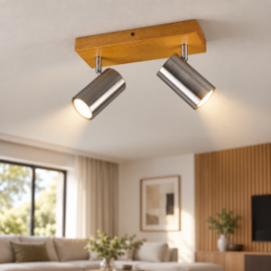 Plafoniera con faretti orientabili nichel e legno gu10