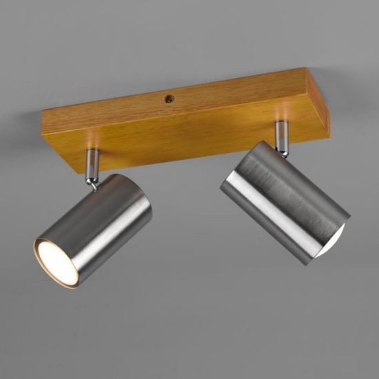 Plafoniera con faretti orientabili nichel e legno gu10