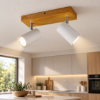 Plafoniera con doppio spot bianco legno orientabili