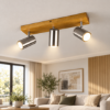 Plafoniera con faretti da soffitto cilindrico nichel opaco legno