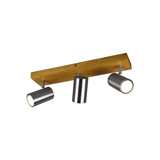 Plafoniera con faretti da soffitto cilindrico nichel opaco legno