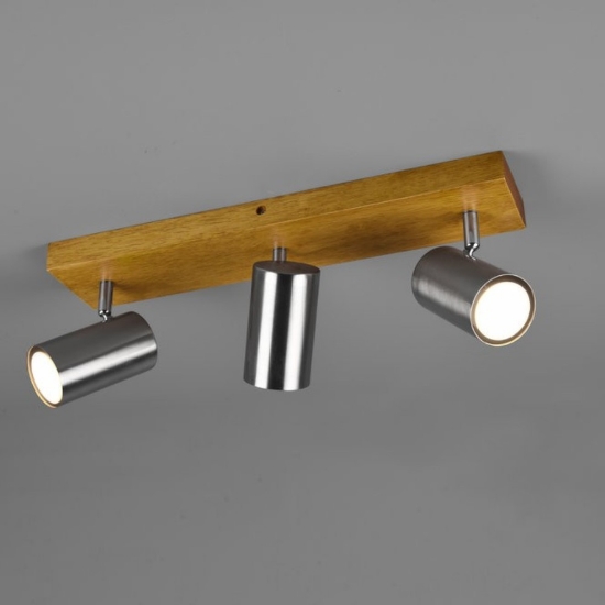 Plafoniera con faretti da soffitto cilindrico nichel opaco legno