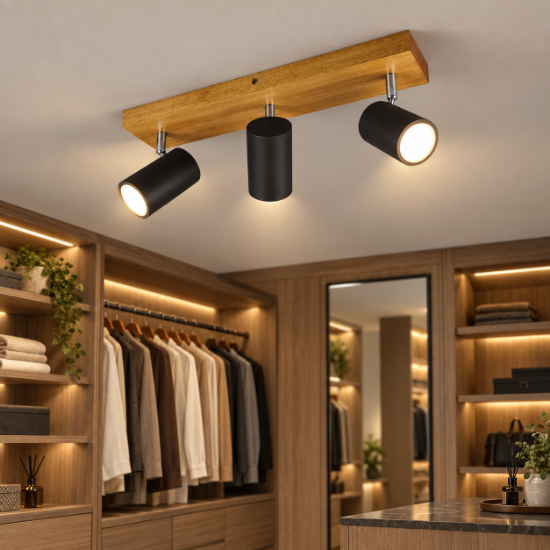 Faretto spot orientabili gu10 cilindrico nero opaco legno da soffitto