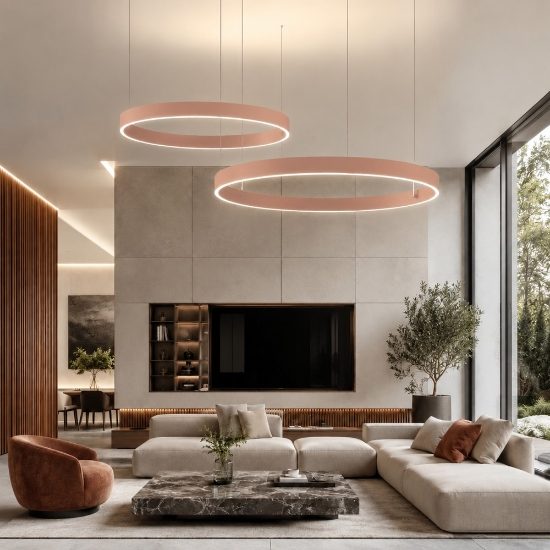 Lampadario doppio anello 80-100 cm a sospensione pesca led 200w cct 3000k 4000k