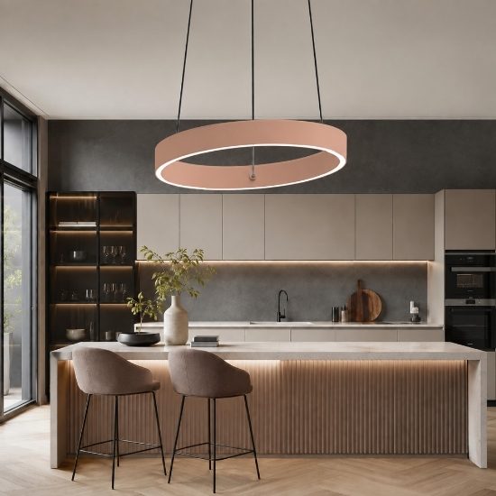 Lampadario per tavolo da pranzo e cucina pesca anello 40 cm bianco led 36w cct 3000k 4000k