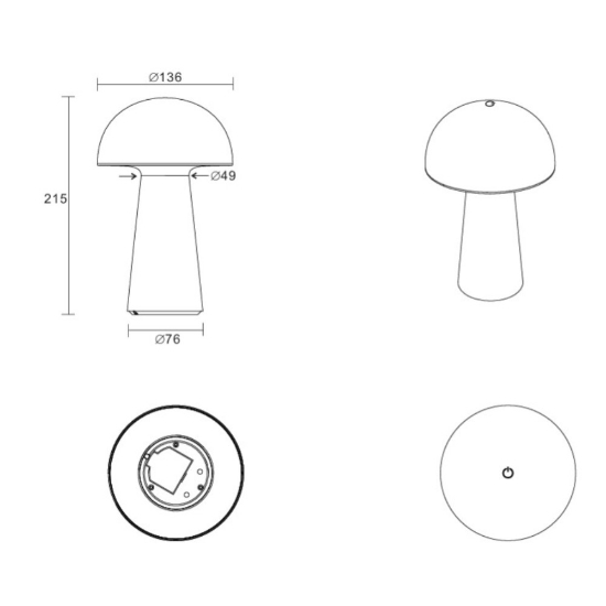 Lampada per tavolino da esterno led 3000k ip44 ricaricabile fungo bianco