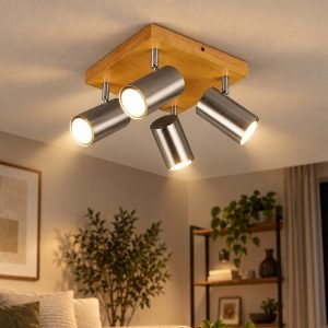 Plafoniera moderno nichel opaco legno 4 spot orientabili
