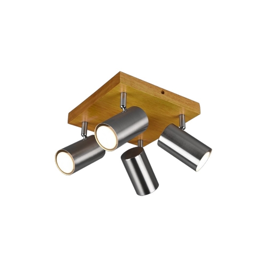 Plafoniera moderno nichel opaco legno 4 spot orientabili