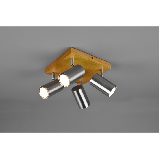 Plafoniera moderno nichel opaco legno 4 spot orientabili