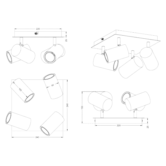 Plafoniera moderno nichel opaco legno 4 spot orientabili