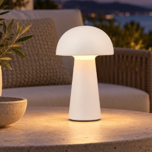 Lampada per tavolino da esterno led 3000k ip44 ricaricabile fungo bianco