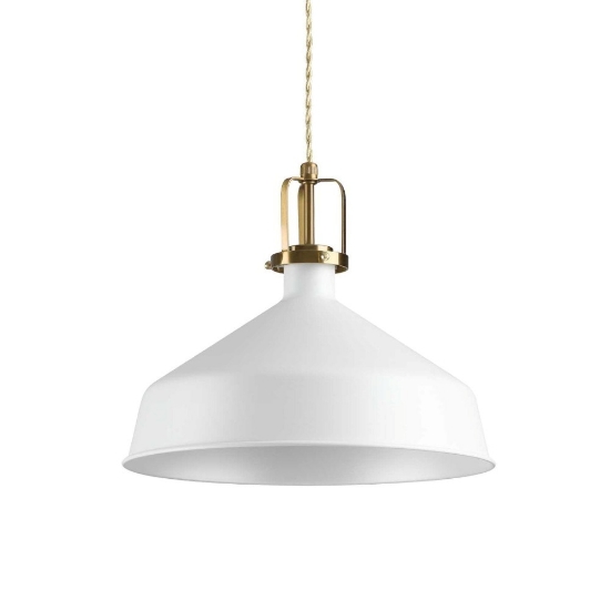 Ideal lux eris-s2 lampadario da cucina cupola bianca dettagli oro