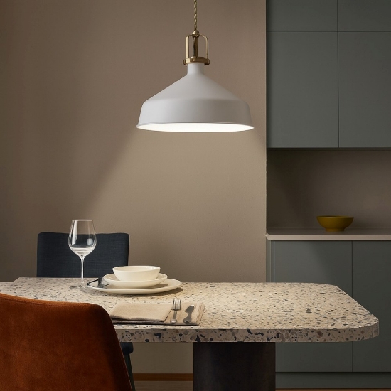 Ideal lux eris-s2 lampadario da cucina cupola bianca dettagli oro