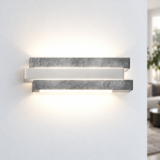 Applique moderna da parete per ingresso foglia argento led 12w cct 3000k 4000k