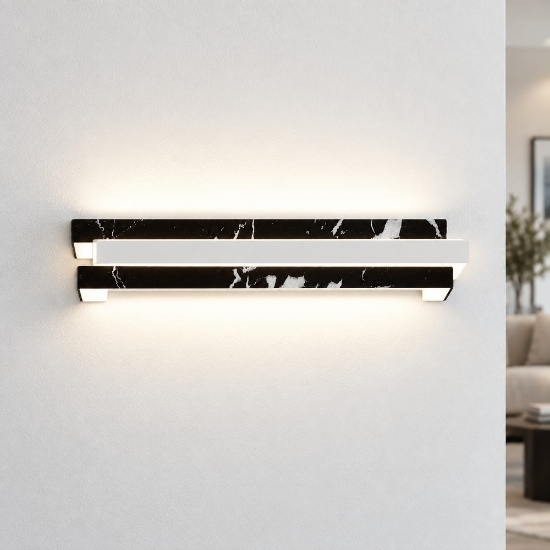 Applique moderna marmo nero da parete led 18w cct 3000k 4000k 44cm