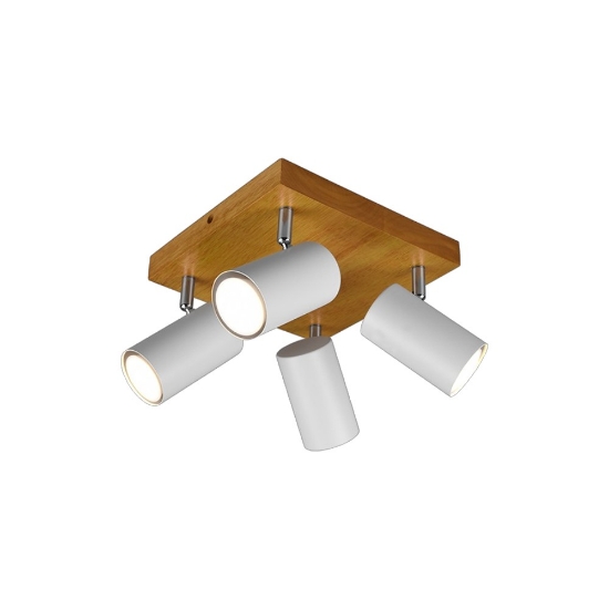 Plafoniera moderna 4 spot bianco opaco legno orientabili