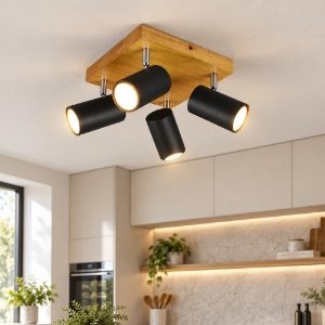 Plafoniera moderna legno 4 luci orientabili gu10