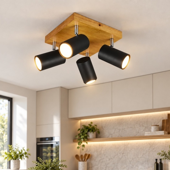 Plafoniera moderna legno 4 luci orientabili gu10